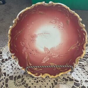 Antique Limoges France Porcelain Bowl 1880-1809 Gold Accent Scalloped Edge